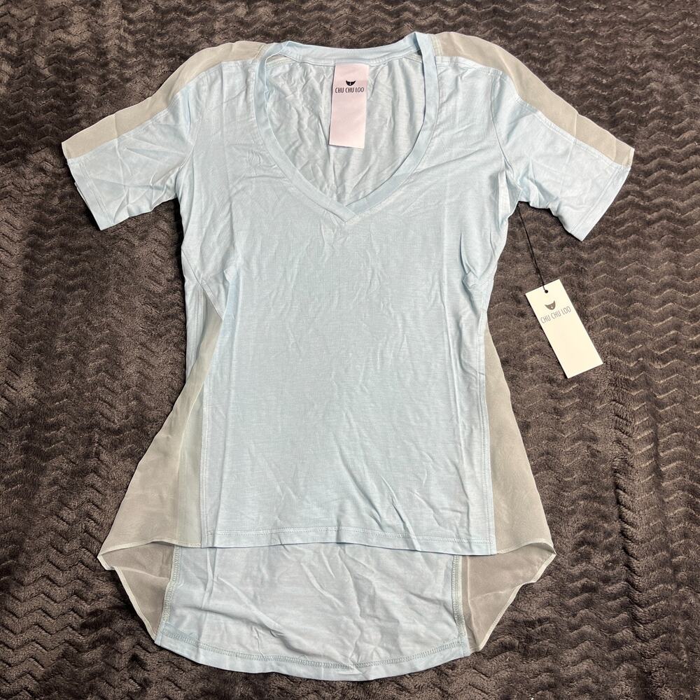 Chu Chu Loo Peggy V-neck Shirt Blue Size XS New with Tags Made In USA